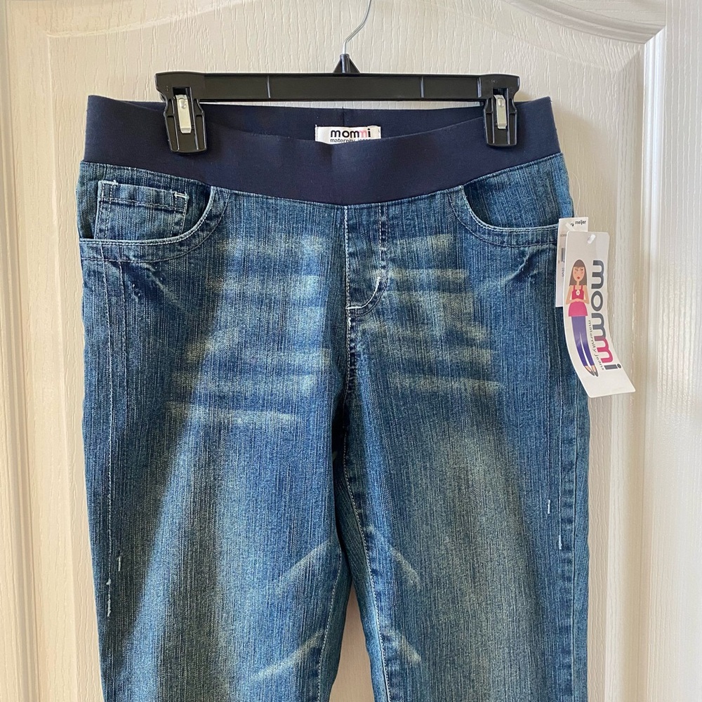 Navy Mommi Waistband Maternity Jeans crop elastic Denim